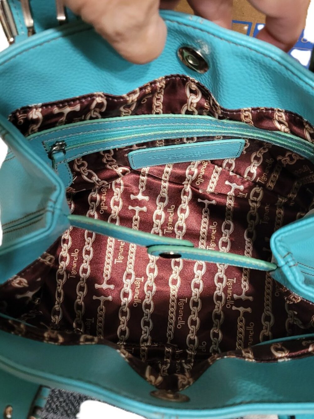 P2909-Tignanello Teal Pebbled Leather Satchel Bag - Picture 5 of 5
